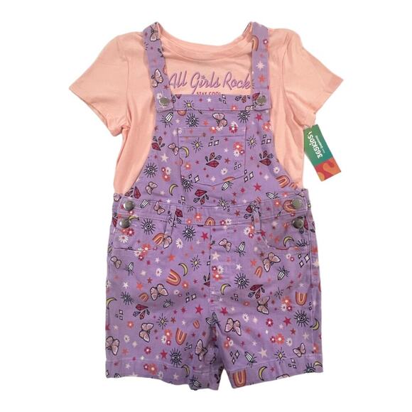 365 Kids Garanimals Girls Size 7 Shortall Purple Pink Set 2-Piece shorts shirt - Picture 1 of 13